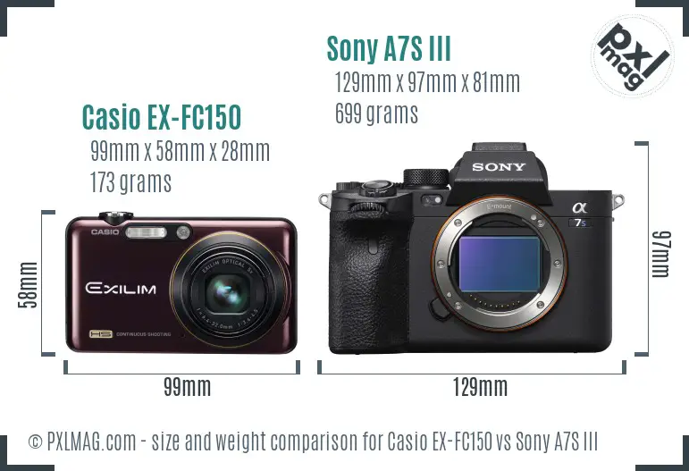 Casio EX-FC150 vs Sony A7S III size comparison