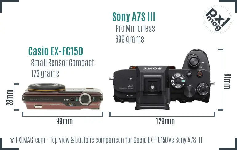 Casio EX-FC150 vs Sony A7S III top view buttons comparison
