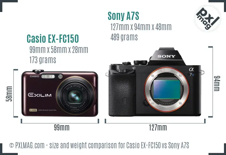 Casio EX-FC150 vs Sony A7S size comparison
