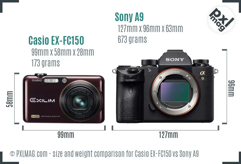 Casio EX-FC150 vs Sony A9 size comparison