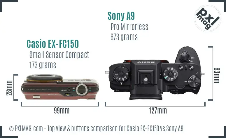 Casio EX-FC150 vs Sony A9 top view buttons comparison