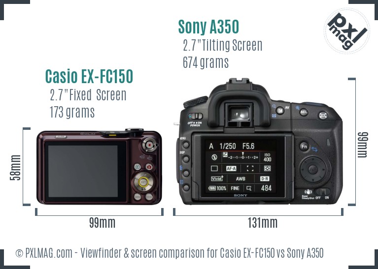 Casio EX-FC150 vs Sony A350 Screen and Viewfinder comparison