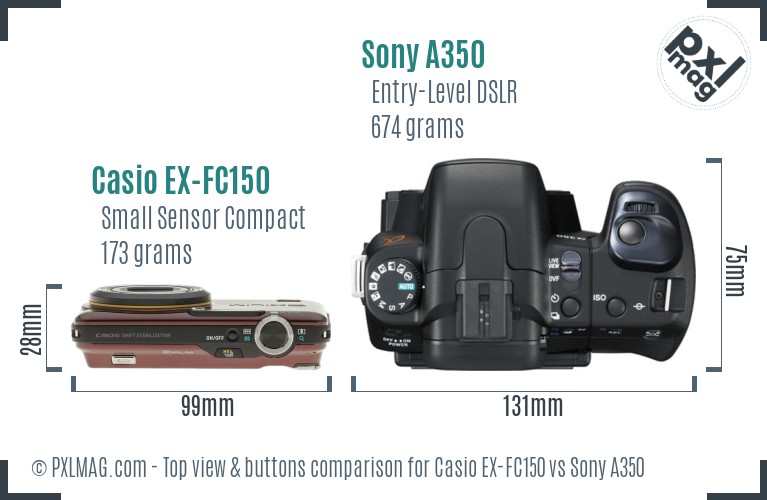 Casio EX-FC150 vs Sony A350 top view buttons comparison