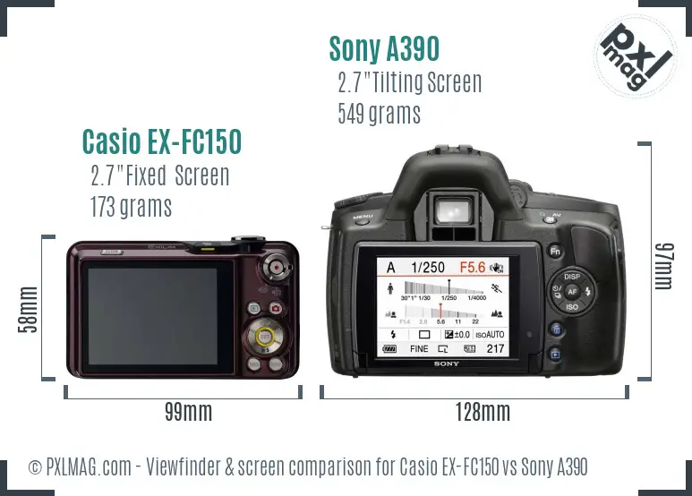 Casio EX-FC150 vs Sony A390 Screen and Viewfinder comparison