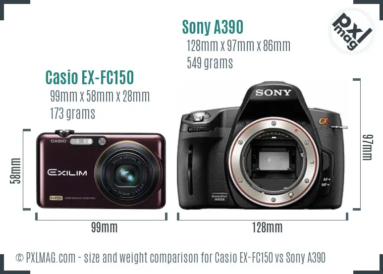 Casio EX-FC150 vs Sony A390 size comparison