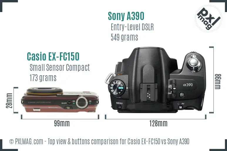 Casio EX-FC150 vs Sony A390 top view buttons comparison
