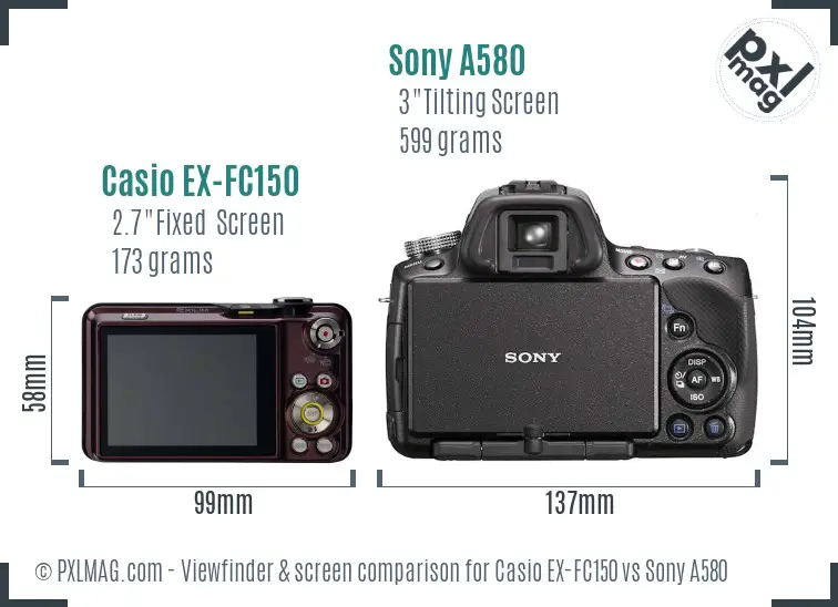 Casio EX-FC150 vs Sony A580 Screen and Viewfinder comparison Casio EX-FC150 vs Sony A580 Screen and Viewfinder comparison