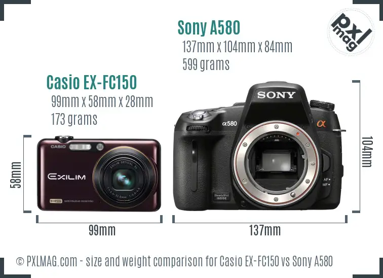 Casio EX-FC150 vs Sony A580 size comparison Casio EX-FC150 vs Sony A580 size comparison