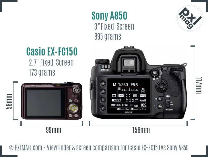 Casio EX-FC150 vs Sony A850 Screen and Viewfinder comparison