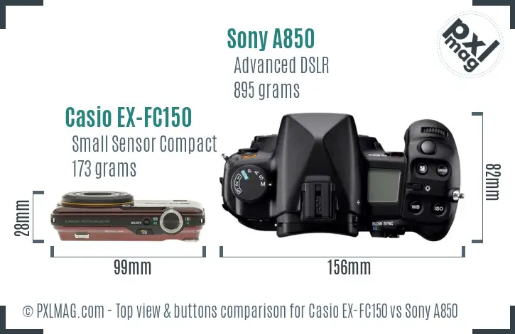 Casio EX-FC150 vs Sony A850 top view buttons comparison