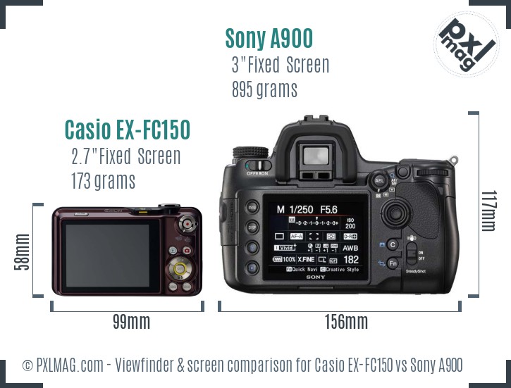 Casio EX-FC150 vs Sony A900 Screen and Viewfinder comparison