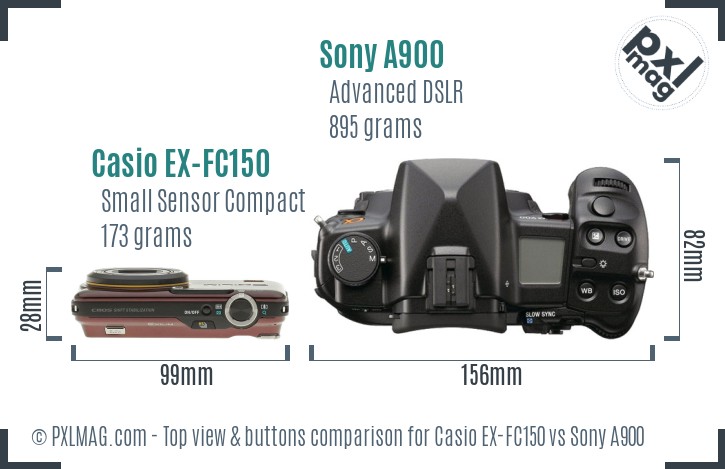Casio EX-FC150 vs Sony A900 top view buttons comparison