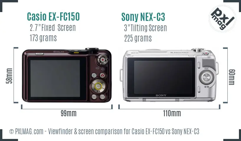 Casio EX-FC150 vs Sony NEX-C3 Screen and Viewfinder comparison Casio EX-FC150 vs Sony NEX-C3 Screen and Viewfinder comparison