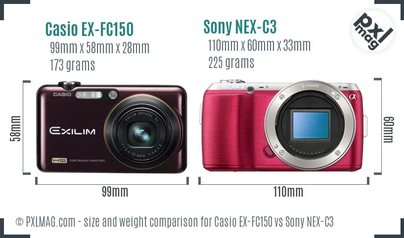 Casio EX-FC150 vs Sony NEX-C3 size comparison Casio EX-FC150 vs Sony NEX-C3 size comparison