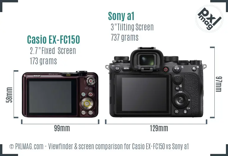 Casio EX-FC150 vs Sony a1 Screen and Viewfinder comparison