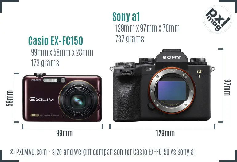 Casio EX-FC150 vs Sony a1 size comparison