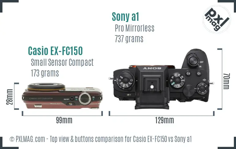 Casio EX-FC150 vs Sony a1 top view buttons comparison