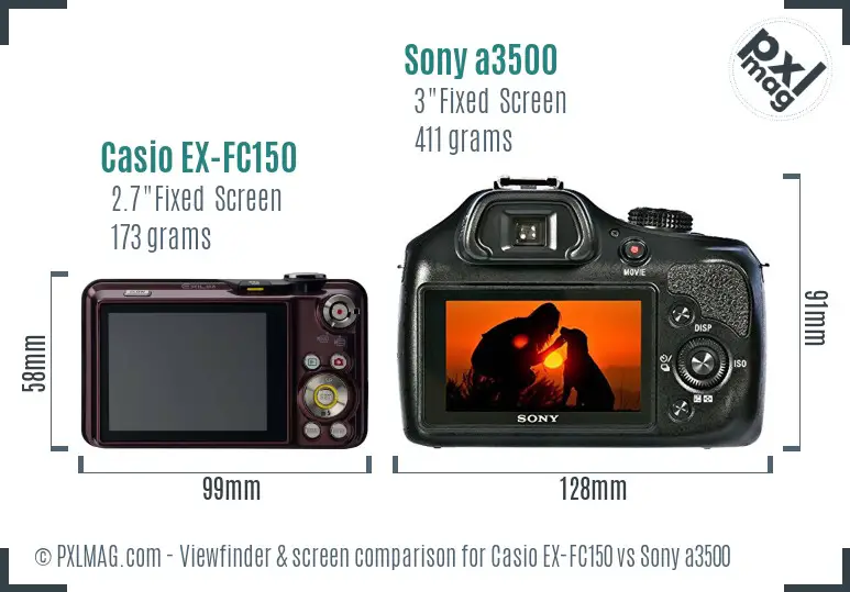 Casio EX-FC150 vs Sony a3500 Screen and Viewfinder comparison