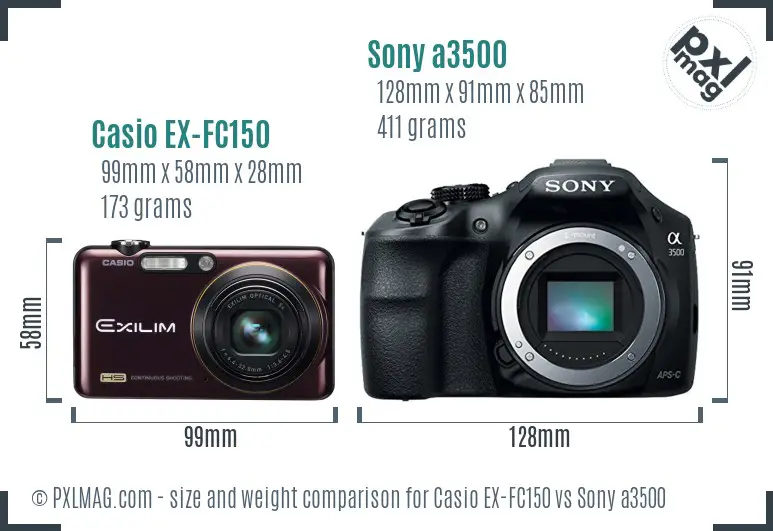 Casio EX-FC150 vs Sony a3500 size comparison