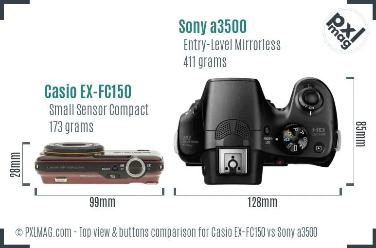 Casio EX-FC150 vs Sony a3500 top view buttons comparison
