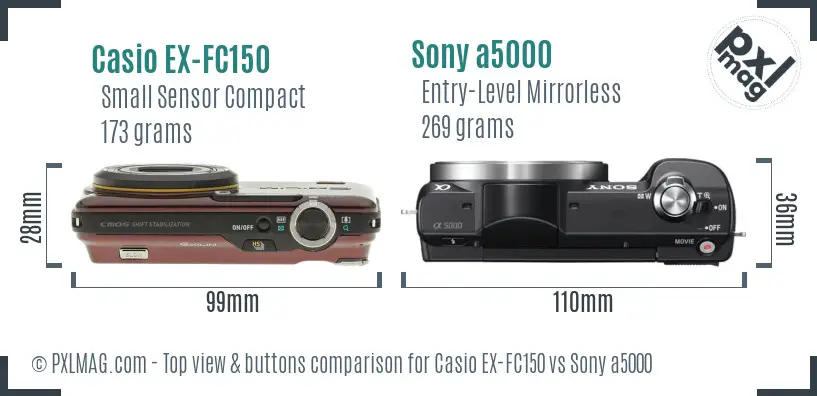 Casio EX-FC150 vs Sony a5000 top view buttons comparison