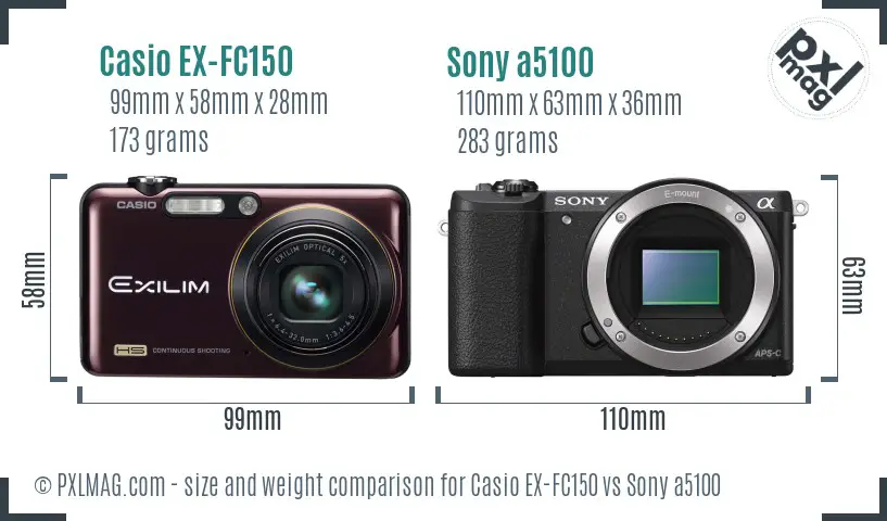 Casio EX-FC150 vs Sony a5100 size comparison