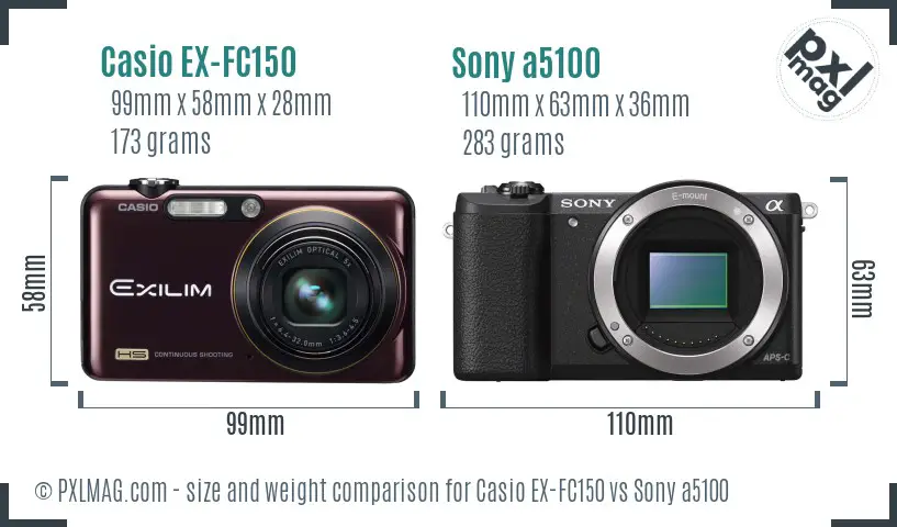 Casio EX-FC150 vs Sony a5100 size comparison Casio EX-FC150 vs Sony a5100 size comparison