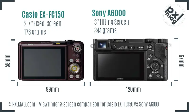 Casio EX-FC150 vs Sony A6000 Screen and Viewfinder comparison Casio EX-FC150 vs Sony A6000 Screen and Viewfinder comparison