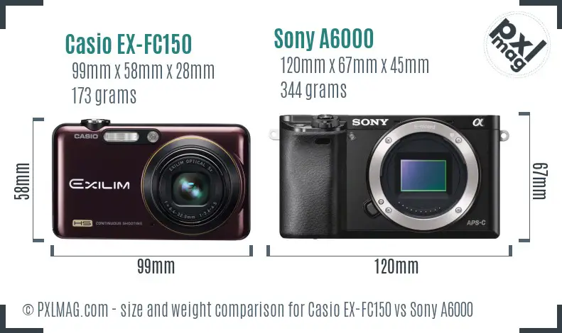 Casio EX-FC150 vs Sony A6000 size comparison Casio EX-FC150 vs Sony A6000 size comparison