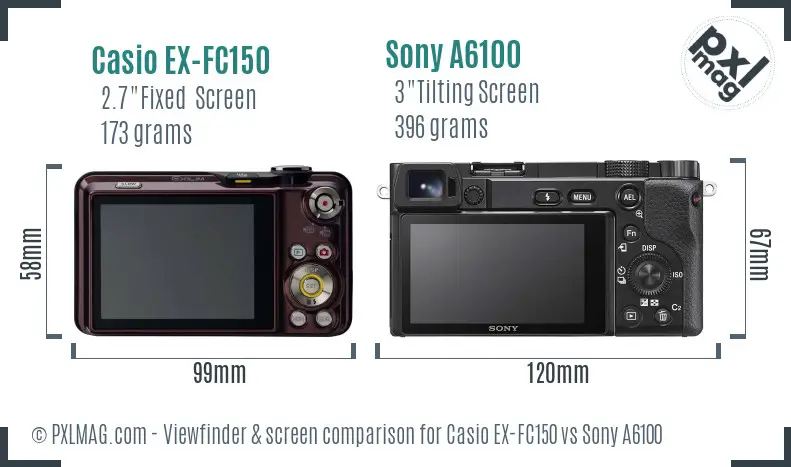 Casio EX-FC150 vs Sony A6100 Screen and Viewfinder comparison