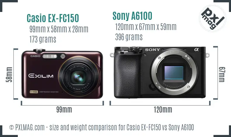 Casio EX-FC150 vs Sony A6100 size comparison