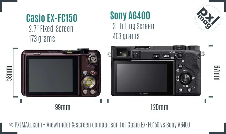 Casio EX-FC150 vs Sony A6400 Screen and Viewfinder comparison Casio EX-FC150 vs Sony A6400 Screen and Viewfinder comparison