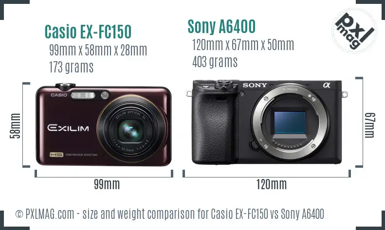 Casio EX-FC150 vs Sony A6400 size comparison Casio EX-FC150 vs Sony A6400 size comparison