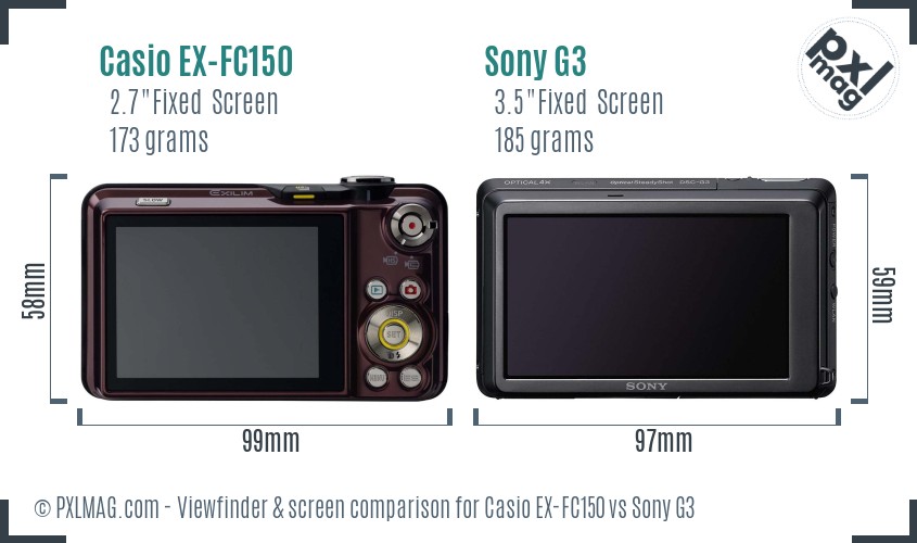 Casio EX-FC150 vs Sony G3 Screen and Viewfinder comparison