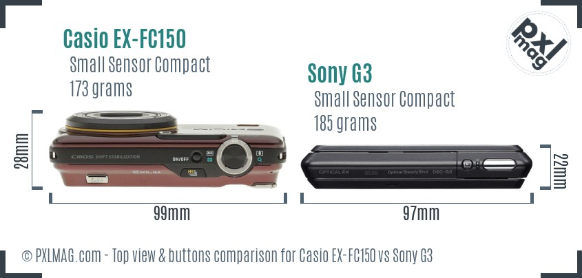 Casio EX-FC150 vs Sony G3 top view buttons comparison