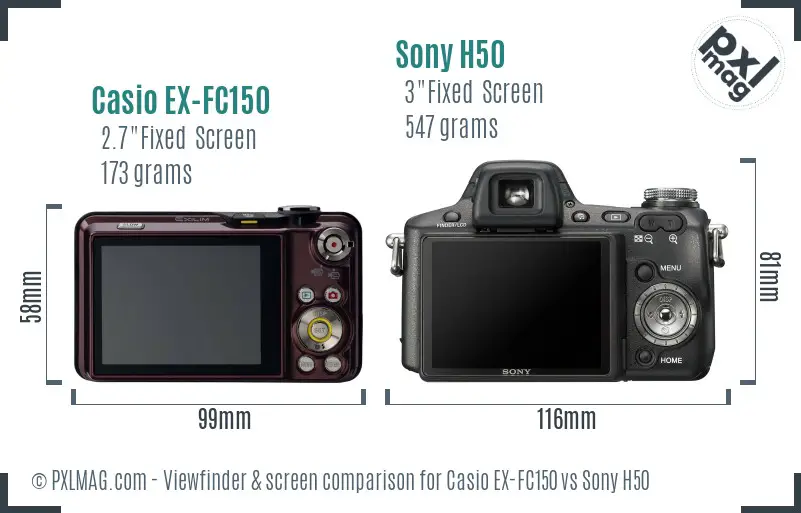 Casio EX-FC150 vs Sony H50 Screen and Viewfinder comparison