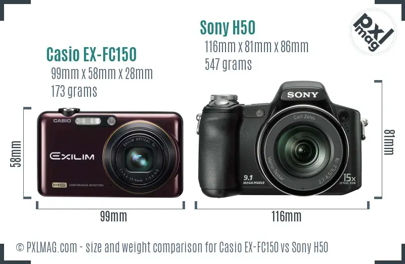 Casio EX-FC150 vs Sony H50 size comparison