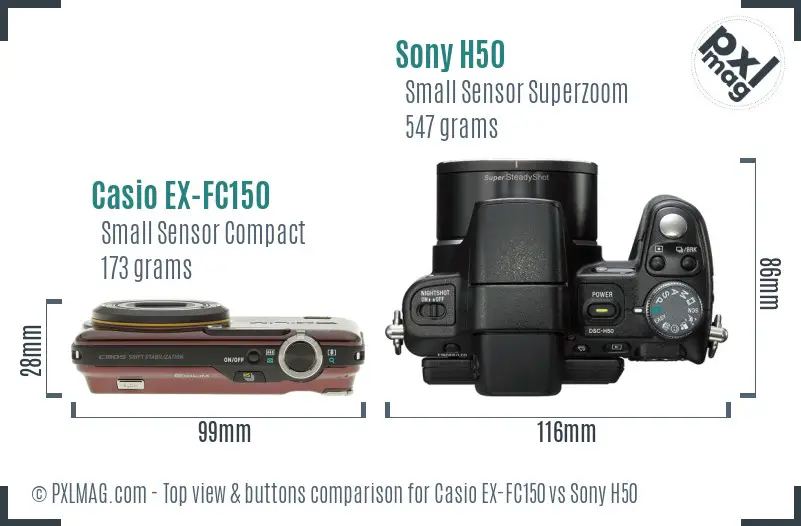 Casio EX-FC150 vs Sony H50 top view buttons comparison