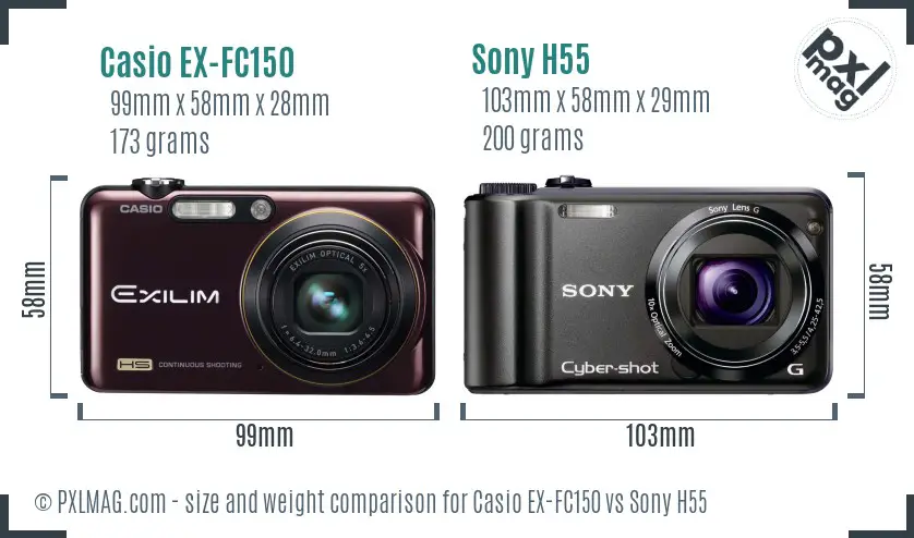Casio EX-FC150 vs Sony H55 size comparison Casio EX-FC150 vs Sony H55 size comparison