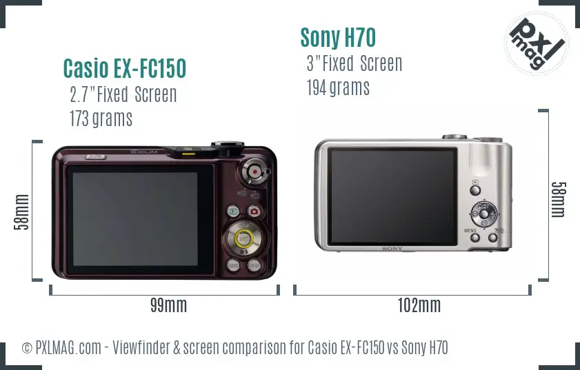 Casio EX-FC150 vs Sony H70 Screen and Viewfinder comparison