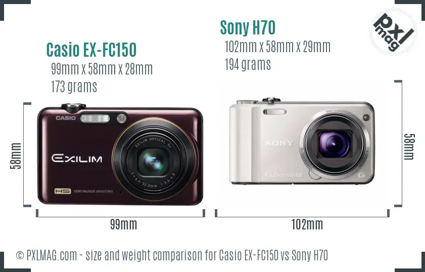 Casio EX-FC150 vs Sony H70 size comparison