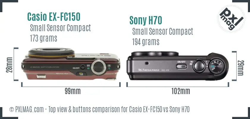 Casio EX-FC150 vs Sony H70 top view buttons comparison
