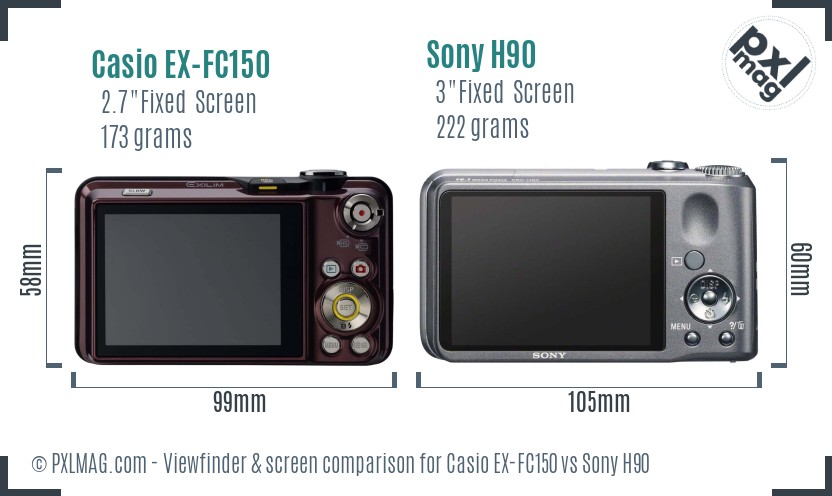 Casio EX-FC150 vs Sony H90 Screen and Viewfinder comparison
