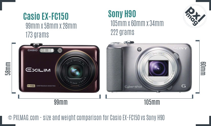 Casio EX-FC150 vs Sony H90 size comparison Casio EX-FC150 vs Sony H90 size comparison