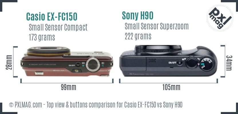 Casio EX-FC150 vs Sony H90 top view buttons comparison