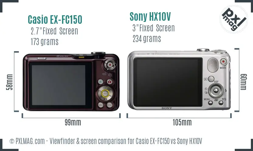 Casio EX-FC150 vs Sony HX10V Screen and Viewfinder comparison