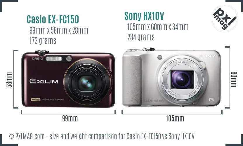 Casio EX-FC150 vs Sony HX10V size comparison