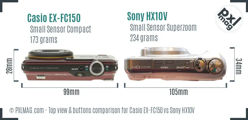 Casio EX-FC150 vs Sony HX10V top view buttons comparison