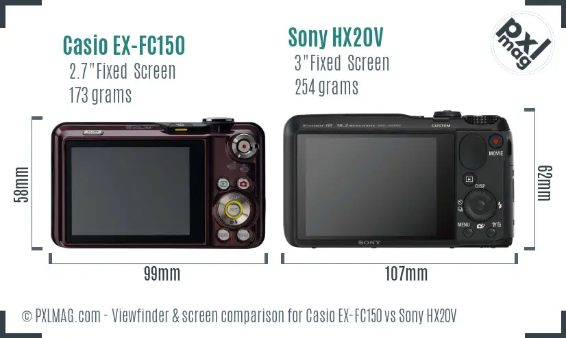 Casio EX-FC150 vs Sony HX20V Screen and Viewfinder comparison