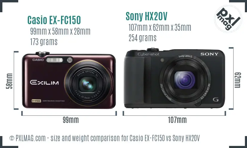 Casio EX-FC150 vs Sony HX20V size comparison